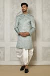 Buy_Aryavir Malhotra_Grey Jaquared Woven Floral Vine Sherwani With Churidar _at_Aza_Fashions