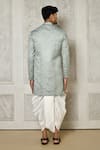 Shop_Aryavir Malhotra_Grey Jaquared Woven Floral Vine Sherwani With Churidar _at_Aza_Fashions