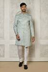 Buy_Aryavir Malhotra_Grey Jacquard Woven Floral Vine Pattern Asymmetric Sherwani _at_Aza_Fashions