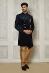 Buy_Aryavir Malhotra_Blue Velvet Digital Printed Sherwani _at_Aza_Fashions