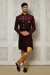 Buy_Aryavir Malhotra_Maroon Sherwani  Velvet Digital Printed And Churidar Set _at_Aza_Fashions