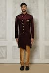 Aryavir Malhotra_Maroon Sherwani  Velvet Digital Printed And Churidar Set _Online_at_Aza_Fashions