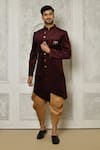 Buy_Aryavir Malhotra_Maroon Sherwani  Velvet Digital Printed Pattern And Dhoti Pant Set _at_Aza_Fashions