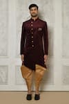 Buy_Aryavir Malhotra_Maroon Sherwani  Velvet Digital Printed Pattern And Dhoti Pant Set _Online_at_Aza_Fashions