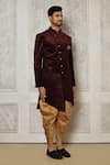 Buy_Aryavir Malhotra_Maroon Sherwani  Velvet Digital Printed Pattern And Dhoti Pant Set 