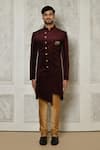 Aryavir Malhotra_Maroon Velvet Digital Printed Pattern Sherwani _Online_at_Aza_Fashions