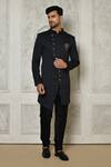 Buy_Aryavir Malhotra_Blue Sherwani  Jacquard Floral Pattern And Churidar Set _at_Aza_Fashions