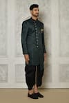 Aryavir Malhotra_Blue Sherwani  Jacquard Abstract Pattern And Dhoti Pant Set _at_Aza_Fashions