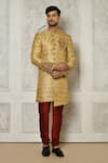 Buy_Aryavir Malhotra_Gold Sherwani  Jamewar Hand Embroidered And Churidar Set _at_Aza_Fashions