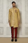 Buy_Aryavir Malhotra_Gold Sherwani  Jamewar Hand Embroidered And Churidar Set _Online_at_Aza_Fashions