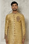 Shop_Aryavir Malhotra_Gold Sherwani  Jamewar Hand Embroidered And Churidar Set _Online_at_Aza_Fashions