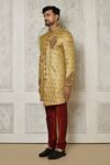 Aryavir Malhotra_Gold Sherwani  Jamewar Hand Embroidered And Churidar Set _at_Aza_Fashions