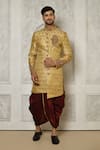 Buy_Aryavir Malhotra_Gold Sherwani  Jamewar Hand Embroidered And Dhoti Pant Set _at_Aza_Fashions