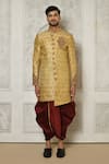 Aryavir Malhotra_Gold Sherwani  Jamewar Hand Embroidered And Dhoti Pant Set _Online_at_Aza_Fashions