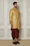 Aryavir Malhotra_Gold Sherwani  Jamewar Hand Embroidered And Dhoti Pant Set _at_Aza_Fashions