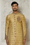 Buy_Aryavir Malhotra_Gold Jamewar Hand Embroidered Sherwani _Online_at_Aza_Fashions