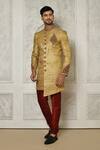 Buy_Aryavir Malhotra_Gold Sherwani  Jamewar Hand Embroidered And Churidar Set _at_Aza_Fashions