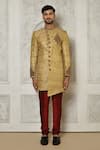 Buy_Aryavir Malhotra_Gold Sherwani  Jamewar Hand Embroidered And Churidar Set _Online_at_Aza_Fashions