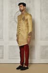 Aryavir Malhotra_Gold Sherwani  Jamewar Hand Embroidered And Churidar Set _at_Aza_Fashions