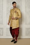 Buy_Aryavir Malhotra_Gold Sherwani  Jamewar Hand Embroidered And Dhoti Pant Set _at_Aza_Fashions