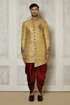 Buy_Aryavir Malhotra_Gold Sherwani  Jamewar Hand Embroidered And Dhoti Pant Set _Online_at_Aza_Fashions