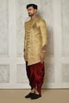 Aryavir Malhotra_Gold Sherwani  Jamewar Hand Embroidered And Dhoti Pant Set _at_Aza_Fashions