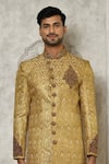 Buy_Aryavir Malhotra_Gold Jamewar Hand Embroidered Sherwani _Online_at_Aza_Fashions