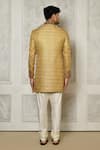 Shop_Aryavir Malhotra_Gold Sherwani  Jamewar Hand Embroidered And Cream Churidar Set _at_Aza_Fashions