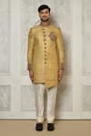 Buy_Aryavir Malhotra_Gold Sherwani  Jamewar Hand Embroidered And Cream Churidar Set _Online_at_Aza_Fashions