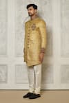 Aryavir Malhotra_Gold Sherwani  Jamewar Hand Embroidered And Cream Churidar Set _at_Aza_Fashions