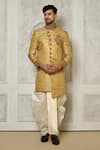 Buy_Aryavir Malhotra_Gold Sherwani  Jamewar Hand Embroidered And Cream Dhoti Pant Set _at_Aza_Fashions