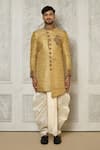 Buy_Aryavir Malhotra_Gold Sherwani  Jamewar Hand Embroidered And Cream Dhoti Pant Set _Online_at_Aza_Fashions