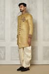 Aryavir Malhotra_Gold Sherwani  Jamewar Hand Embroidered And Cream Dhoti Pant Set _at_Aza_Fashions