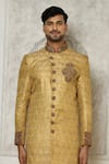 Buy_Aryavir Malhotra_Gold Jamewar Hand Embroidered Mandarin Collar Sherwani _Online_at_Aza_Fashions