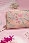 Shop_AMYRA_Peach Printed Cynthia Watercolour Floral Wallet _at_Aza_Fashions