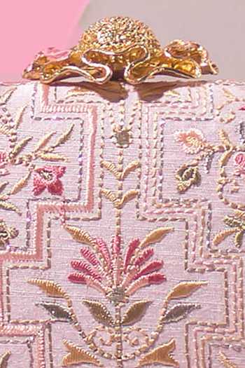 Shop_Amyra_Pink Embroidery Mogra Thread Capsule Clutch _at_Aza_Fashions