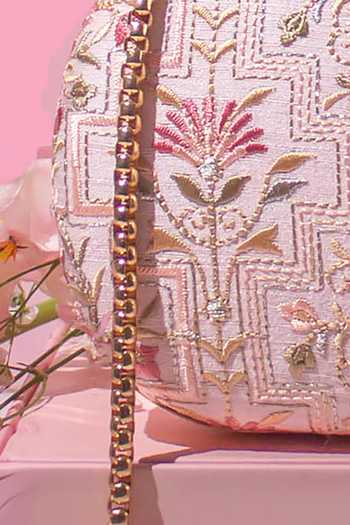 Amyra_Pink Embroidery Mogra Thread Capsule Clutch _Online_at_Aza_Fashions
