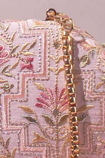 Shop_Amyra_Pink Embroidery Mogra Thread Capsule Clutch _Online_at_Aza_Fashions