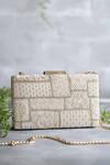Buy_Amyra_White Sequins, Zari Mosaic Luxe Embroidered Clutch_at_Aza_Fashions