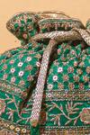 Shop_Amyra_Green Sequins, Zari, Embroidery Resham Silk Potli Bag_at_Aza_Fashions