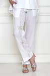 Shop_DILNAZ_White Linen Hand Embroidered Diamond Stones Work Placement Trouser  _at_Aza_Fashions