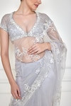 Shop_DILNAZ_Grey Embroidered 3d Flowers Floral Saree _at_Aza_Fashions