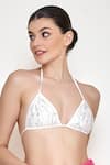 Buy_DILNAZ_White Net Hand Embroidered Thread Halter Neck Sequin Bikini  _at_Aza_Fashions