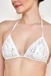 Shop_DILNAZ_White Net Hand Embroidered Thread Halter Neck Sequin Bikini  _at_Aza_Fashions