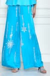 Shop_DILNAZ_Blue Satin Linen Hand Embroidered Diamante Stones Wide Legged Trouser  _at_Aza_Fashions