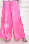 Shop_DILNAZ_Pink Satin Linen Hand Embroidered Diamante Stones Wide Legged Trouser  _at_Aza_Fashions