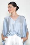 Buy_DILNAZ_Grey Cotton Satin Embroidery Pearl V Neck Kaftan  _at_Aza_Fashions