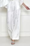 DILNAZ_White Satin Linen Embroidery Diamante Placement Trouser  _Online_at_Aza_Fashions