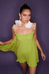 Shop_Dilnaz_Green Georgette Embroidery Sequin Scoop Jewel Strap Camisole Dress _Online_at_Aza_Fashions