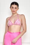 Buy_DILNAZ_Pink Net Embroidery Sequin Halter Neck Bikini  _at_Aza_Fashions